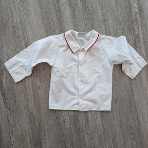 White Button-Up Shirt with Red Trim